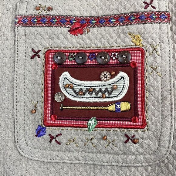 Christopher & Banks Tan Quilted Embroidered Canoe and Moose Themed Shirt M - Picture 3 of 12